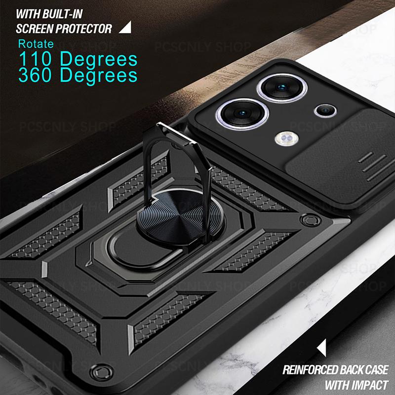 Product Introduction of Shockproof Case For Xiaomi Poco X6 Pro 5G Armor Casing Camera Slider Protection Ring Holder Phone Cover 10