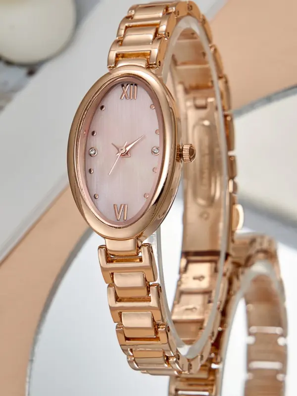 Women's Elegant Oval Dial Quartz Watch, Exquisite Trendy Wristwatch, Fashionable Watch for Women As Gift with Box 6