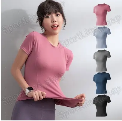 Acizs Shop เสื้อออกกำลังกายแขนสั้น ทรงรัดรูป ไร้ตะเข็บใส่แล้วหุ่นสวย