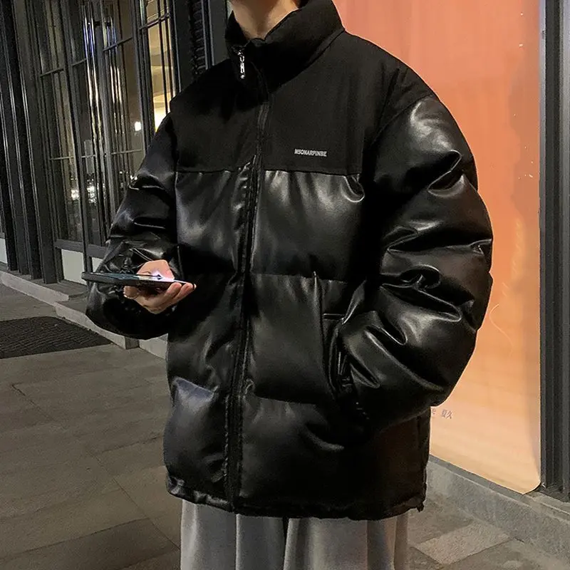Áo Khoác Đệm Cotton Cho Nam, Áo Khoác Da PU Dày Có Cổ Đứng, Ấm Áp, Cho Mùa Thu Và Mùa Đông Menswear Dài Tay Jacket