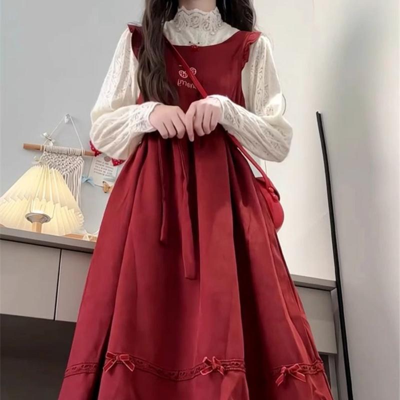 Váy Hai Dây, Một Mảnh, Phong Cách Preppy, Eo-Bó Sát Thắt Nơ, Bó Sát, Dành Cho Học Sinh Nữ, Phong Cách Hàn Quốc, Váy Vest Dáng Rộng Women Dress 6
