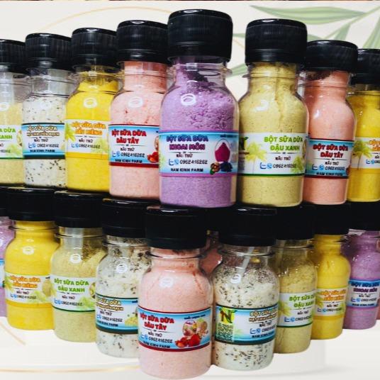 Trải nghiệm ĐẶC BIỆT VỚI MẪU THỬ BỘT SỮA DỪA 5 VỊ SẦU RIÊNG, ĐẬU XANH, KHOAI MÔN, DÂU TÂY, HẠT CHIA YM NHÀ NAM KINH FARM