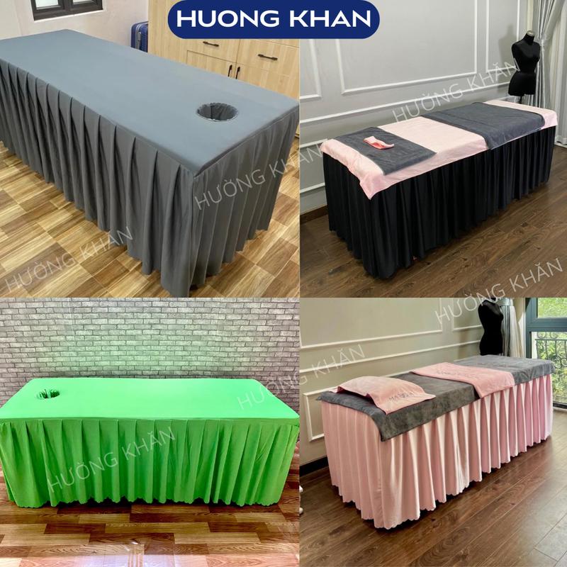 Ga giường massage, spa CÓ LỖ úp mặt chất liệu THUN MỀM, rủ đẹp { khoét lỗ úp mặt theo yêu cầu }