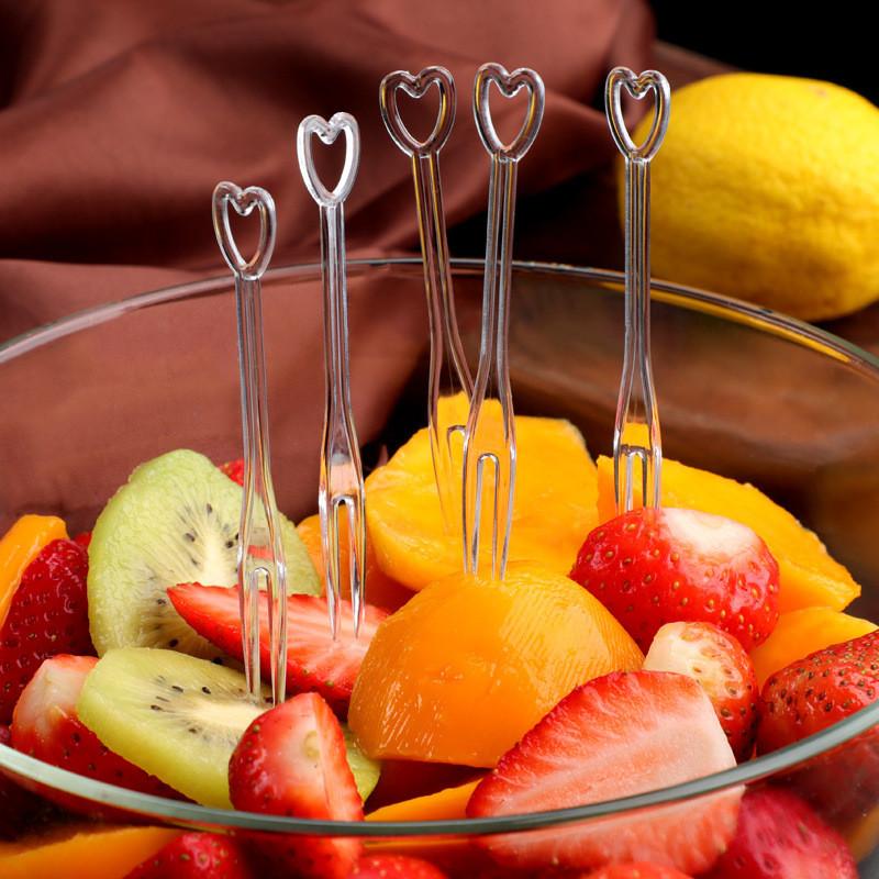 100Pcs Fruit Fork Cake Dessert Food Fruit Pick Children Snack Mini Party Festival Love Tableware Decoration Plastic Toothpick 0