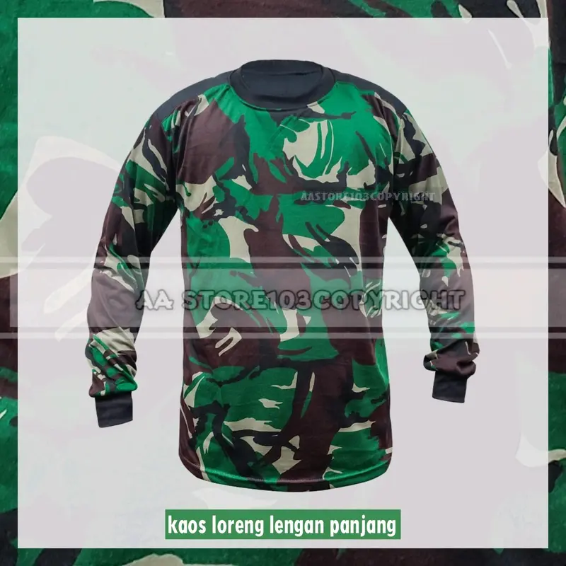 Satu Set Setelan Kaos Loreng Lengan Panjang ( kaos + celana + Topi & buff ) 1