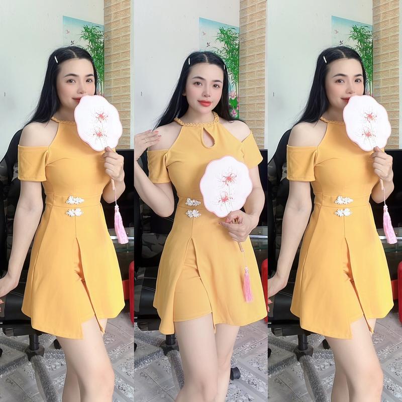 SÉT ĐẦM KÈM QUẦN ĐÙI XINH XẮN. MÃ AK55 Nữ Women Kem Thun Top Cotton Áo 7