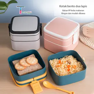 2 Susun Portabel Tempat Makan Set Kotak Makan Siang Tempat Makan Bento Multifungsi VS-64