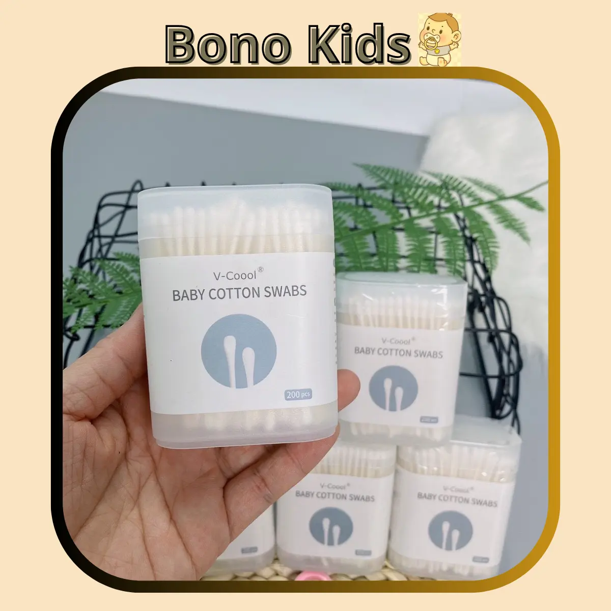 [ TẶNG QUÀ ] COMBO 5 HỘP Tăm Bông Vcool Cho Trẻ Em Có 2 Đầu Kháng Khuẩn Tiên lợi Bông Tự Nhiên, hộp 200 Que, VOi