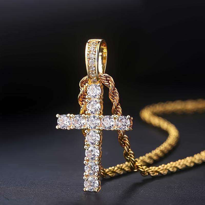 Product Introduction of Sut Kalung Salib Tembaga Bersalut Emas 18K, 2 Keping, Sesuai untuk Lelaki dan Wanita, dengan Zirkon Sintetik, Sesuai untuk 14 Tahun dan ke atas, Sesuai untuk Pesta dan Pakaian Harian, Barang Kemas 1
