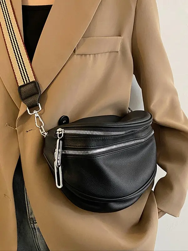 Women's Fashionable Fanny Pack, Casual Versatile Solid Color Sling Bag with Wide Strap, Trendy All-match Chest Bag for Daily Used 2