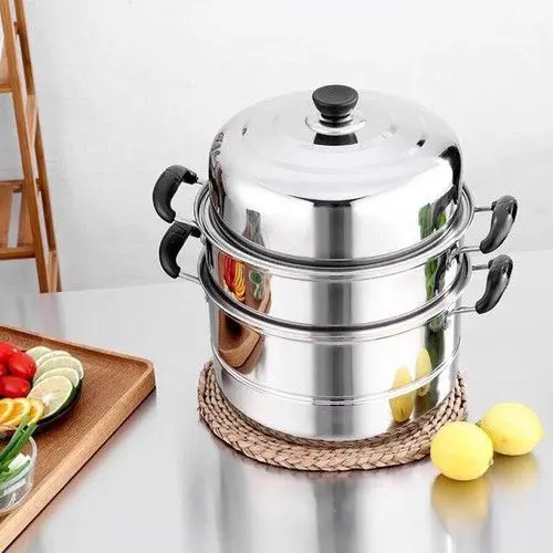 Nồi Hấp Inox 3 Tầng 28CM Dùng Cho Cả Bếp Từ Và Bếp Ga Tặng Kèm Xửng Hấp 4