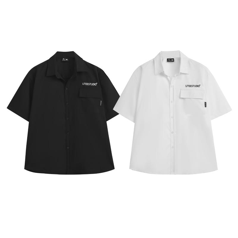 Áo Sơ Mi Tay Ngắn Túi Hộp Thêu U.TEE STUDIO Unisex Form Rộng Chất Liệu Cotton Silk Menswear Nam Shirt Trắng Kem