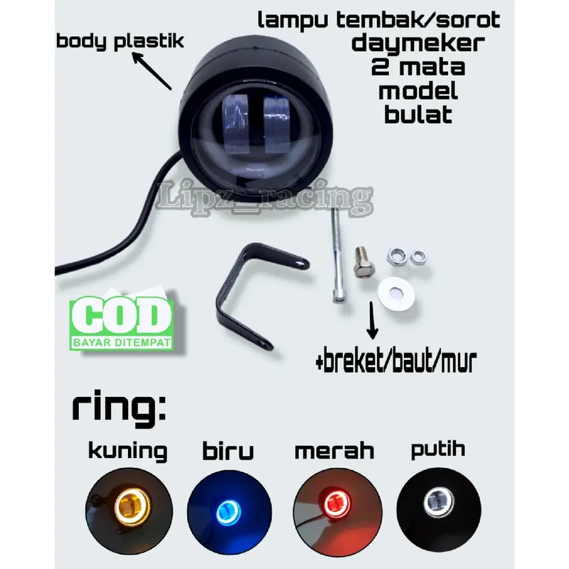 lampu tembak sorot tembak led cwl 2 mata 4d  cree model.bulat body plastik untuk semua jenis motor Motorcycle 0