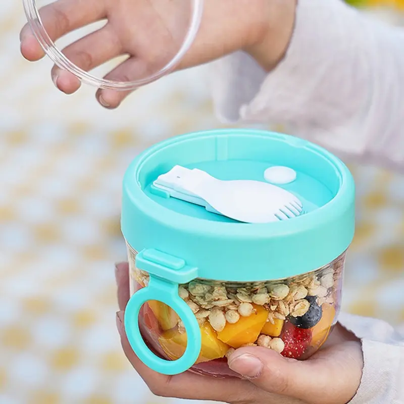 Hộp đựng yến mạch qua đêm, Dung tích 600ml, Chống rò rỉ, có nắp và thìa, Thích hợp cho ngũ cốc, sữa chua, bữa sáng, khi đang di chuyển, lọ yến mạch, hộp đựng đồ ăn Nhẹ 4