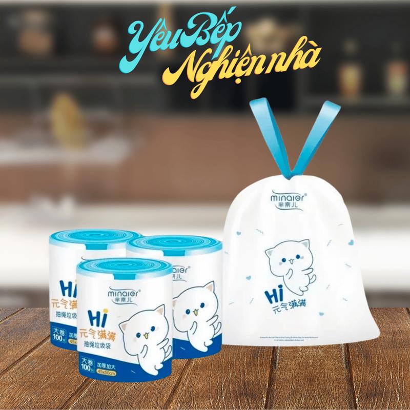 [HCM] Cuộn 100 Túi Rác Dây Rút Có Quai Xách Sinh Học (45x50cm) - 100 Bao Đựng Rác Tự Phân Hủy Sinh Học