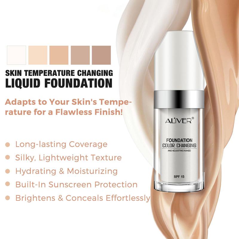 30ml Foundation & Makeup Brush Kit(2 Counts/set), Long Lasting Moisturizing Liquid Base, SPF15 Color Changing Foundation, Makeup Product for Women 4