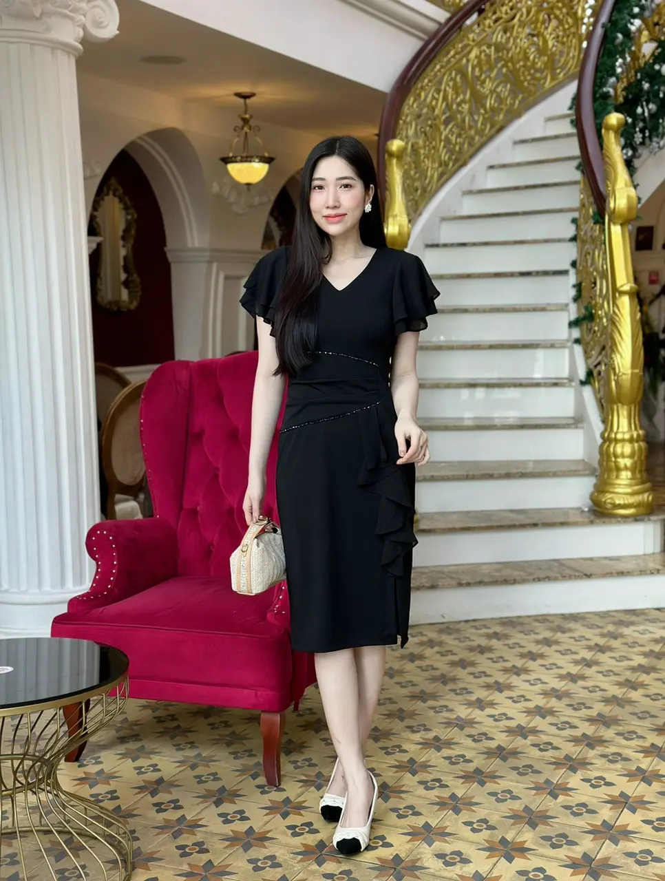 Đầm Xuông Nữ Thiết Kế Tay Cánh Tiền , Sang Trọng Che Khuyết Điểm Tôn Dáng Women Dress