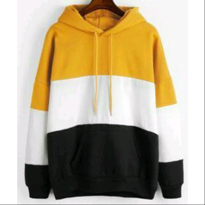 jaket hoodie kombinasi 3 warna Abu Biru Merah Fleece Tebal Pria varsity sweater hoodie cowok hodi 6