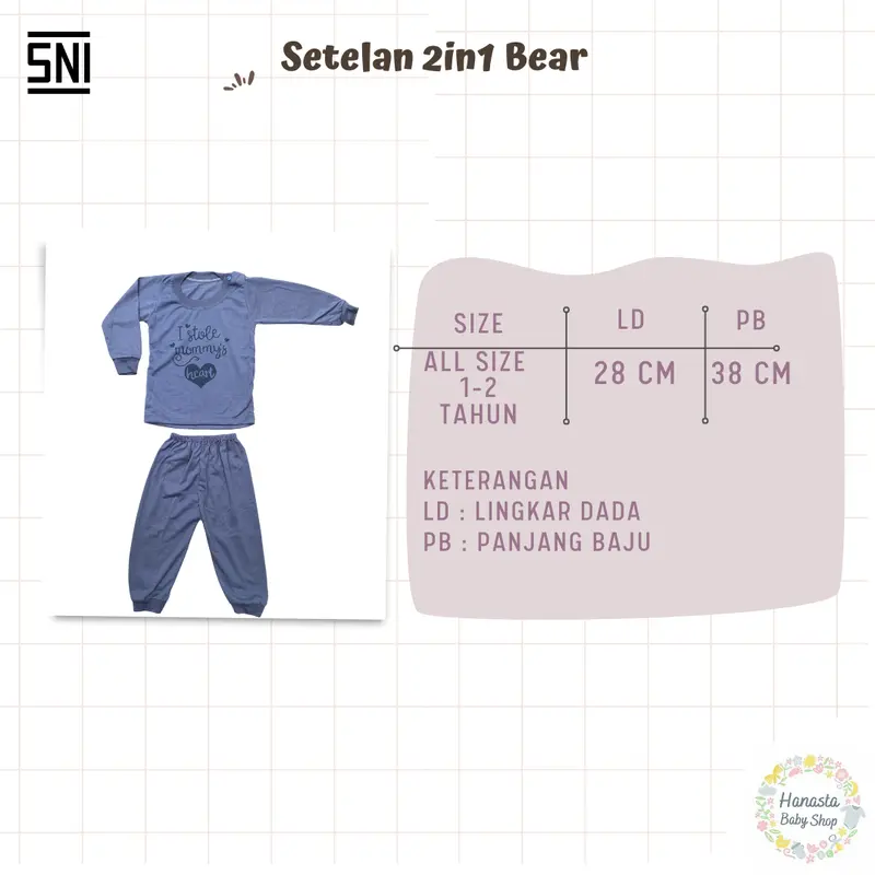 Setelan Panjang Anak 2in1 Bear Usia 1-2 Tahun 1