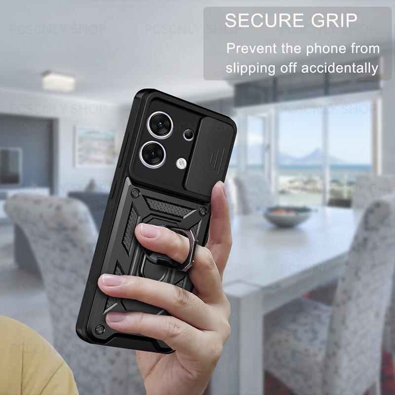 Product Introduction of Shockproof Case For Xiaomi Poco X6 Pro 5G Armor Casing Camera Slider Protection Ring Holder Phone Cover 5