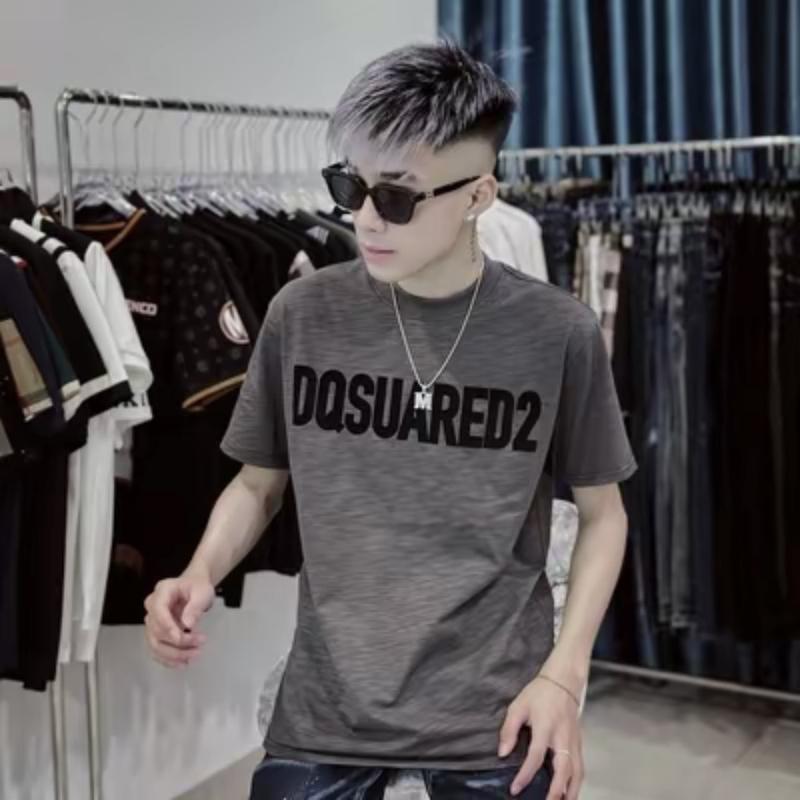 Áo Thun D Q S In Chữ Đen Chất Cotton Thoáng Mát Cho Nam Nữ Menswear Cổ Tròn
