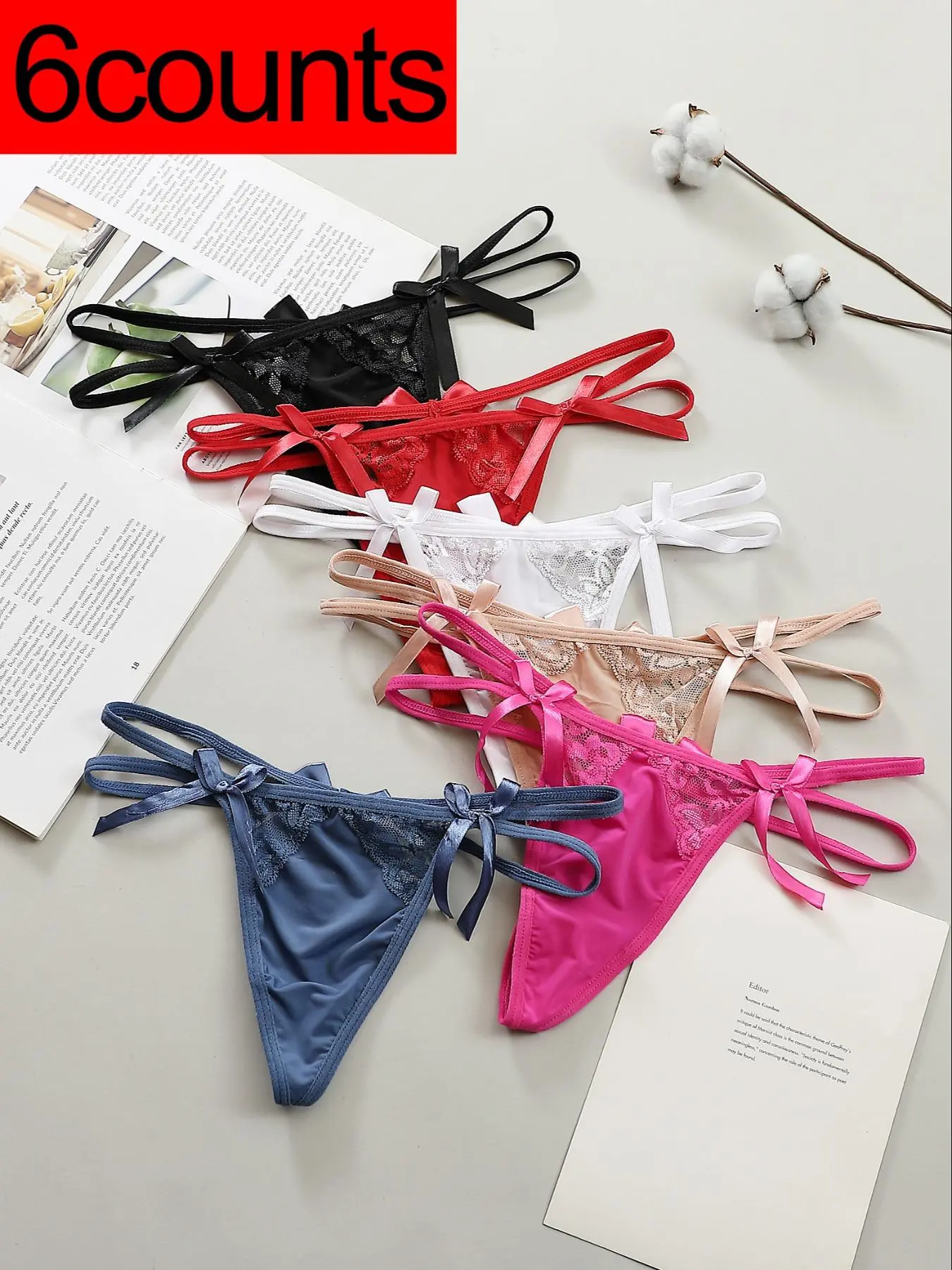 Women's Solid Color Bow Decor Thong, Soft Comfy Breathable Thong for Daily Wear, Women's Underwear for All Seasons