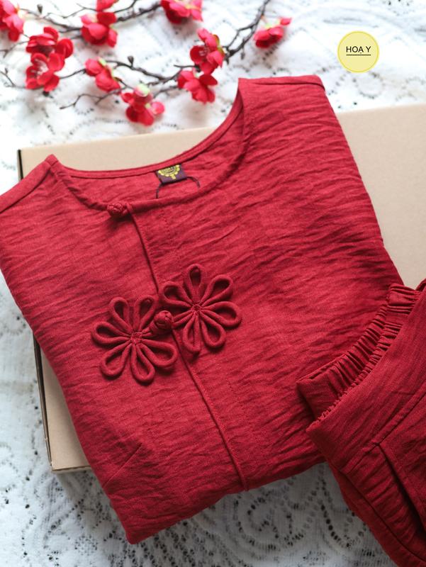 DL131 ĐỎ (Họa Y Pháp Phục) Đồ Lam Đi Chùa, Top Quần Áo Thời Trang Cho Phật Tử Nữ,  size S M L XL XXL, Pháp Phục, trang phục truyền thống thường mặc, chất đũi tơ Women trung niên 2