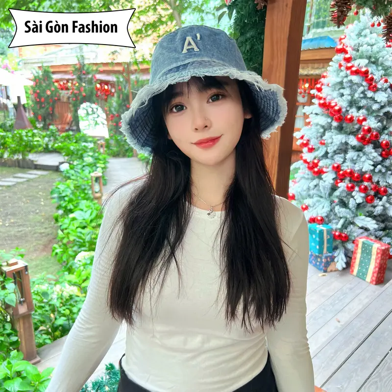 Mũ Bucket Tua Rua Chữ Cái từ A-Y chất Cotton form Unisex Nam Nữ 5