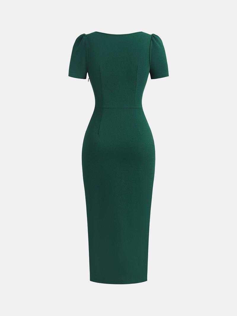 Product Introduction of YOZY Women's Plain Ruched Split Hem Dress, Elegant S Midi Dress for Party Dating Wear, Ladies Clothes for All Seasons 13