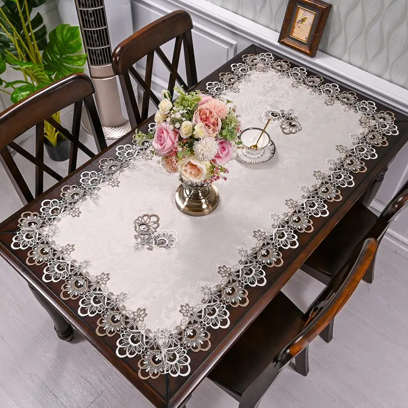 Khăn trải bàn cà phê, thiết kế ren, hình chữ nhật, vải Bàn ăn, vải che bụi, lưới, tấm trang trí, thích hợp cho Bàn cà phê Châu Âu, cũng có thể được sử dụng làm Khăn trải Bàn