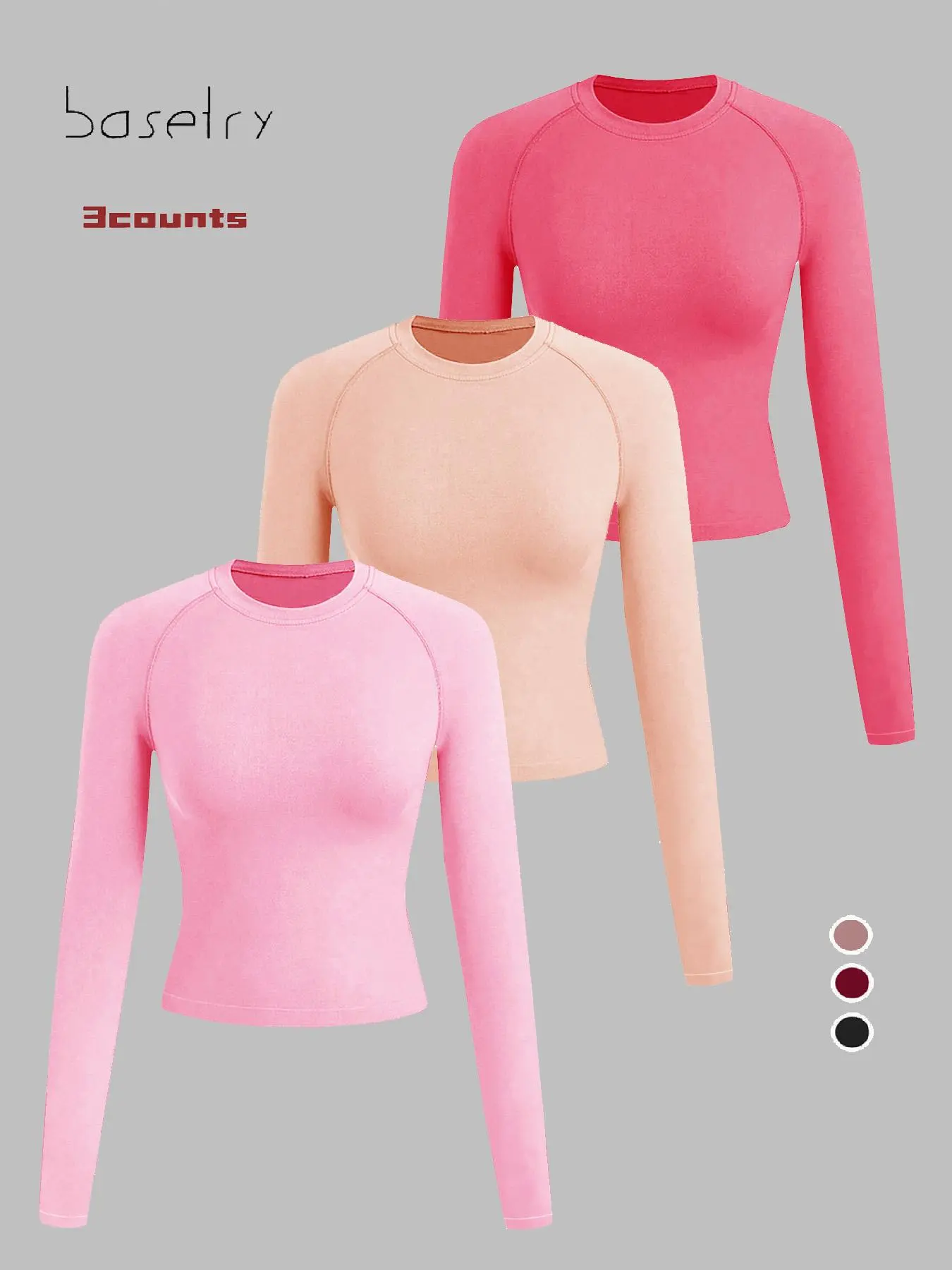 Women's Solid Long Sleeve Sports Tee, Casual Comfy Breathable Raglan Sleeve Round Neck T-shirt for Yoga Gym Workout Running, Ladies Sportswear for Fall & Winter