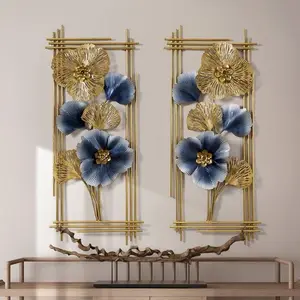 Walldecor Berkah Satu Set Hiasan Dinding Minimalis Ukuran 85x31 cm Pajangan Besi Daun Emas Leaf Gingko