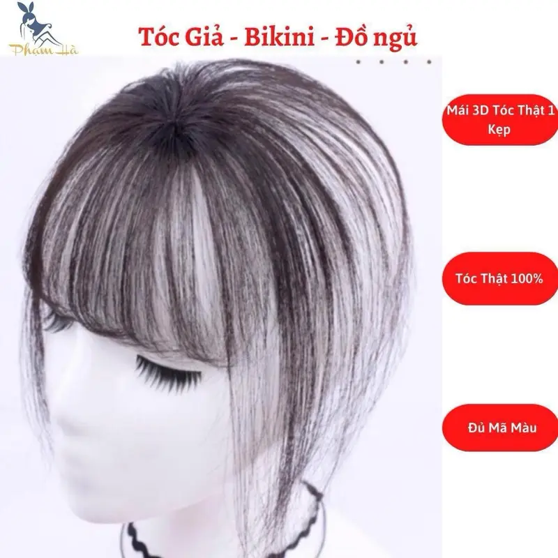 {Giảm 50k} Mái 3D Tóc Thật Dệt Tay , Tóc Mái Hàn Quốc Che Bạc , Mái Siêu Cấp Tóc Phạm Phạm Hà 0