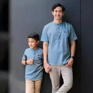 BELI 1 DAPAT 1 Baju Koko Couple Ayah Anak Koko Kurta Warna Denim Bahan Katun