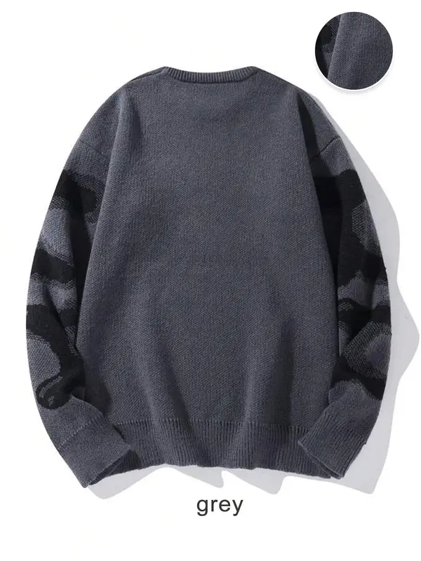 Men's Skeleton Print Round Neck Sweater, Loose Casual Long Sleeve Crew Neck Jumper for Fall & Winter, Fashion Men's Knitwear for Daily Wear 1