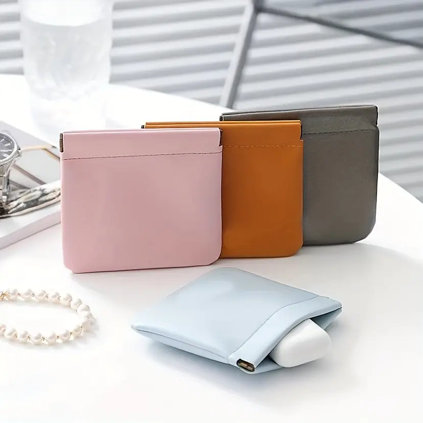 Automatic Closed Storage Bag, Portable Purse, Headphone Lipstick Storage Bag, Solid Color Coin Purse