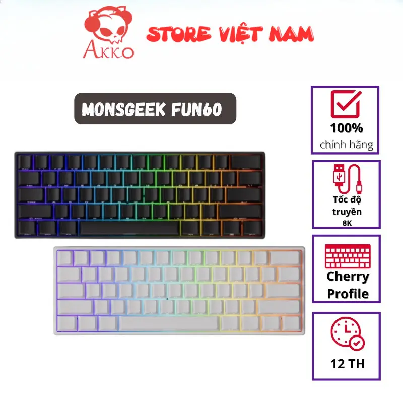Bàn phím cơ MonsGeek FUN60 Max SP White / Black Akko Glare Magnetic ...
