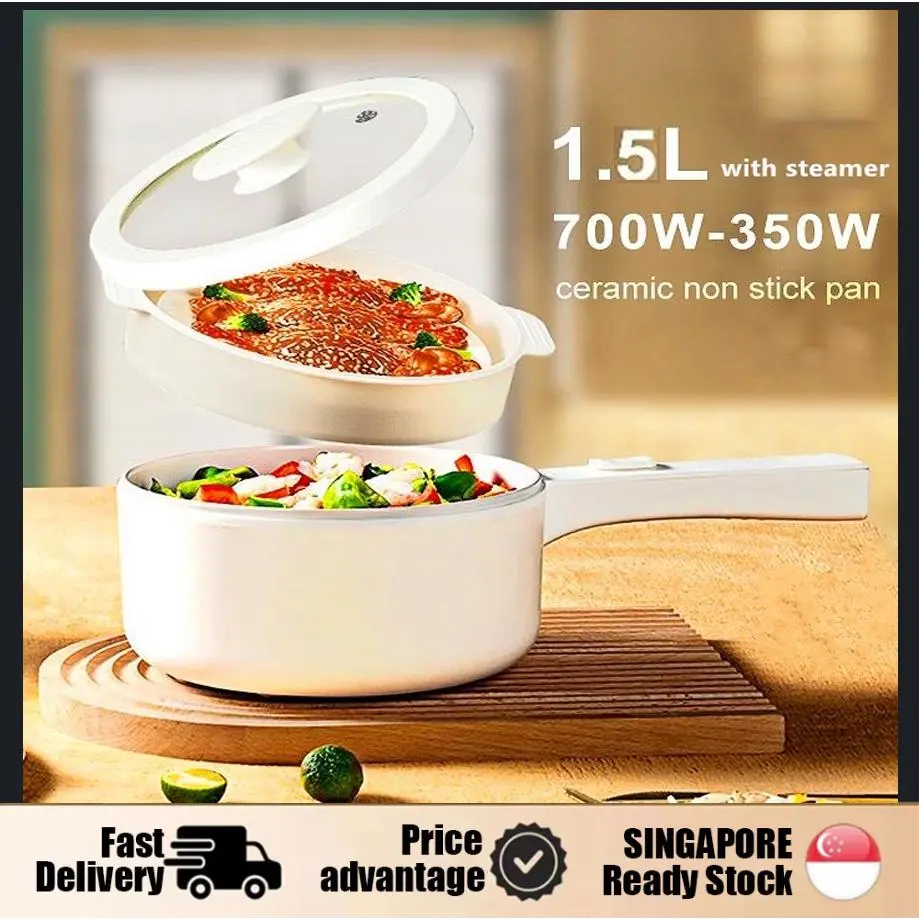 🔥SG 24H Shipping🔥Multifunction Electric Smart Cooking Pot Multi Cooker with Steamer Rice Cooker Non Stick Pan for Home Office Students(1.5L)