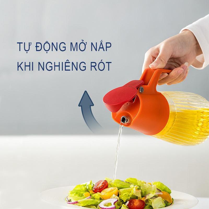 Bình đựnġ dầu ăn , gia vị nhà bếp bằng thủy tinh nắp mở tự động chắc chắn 3