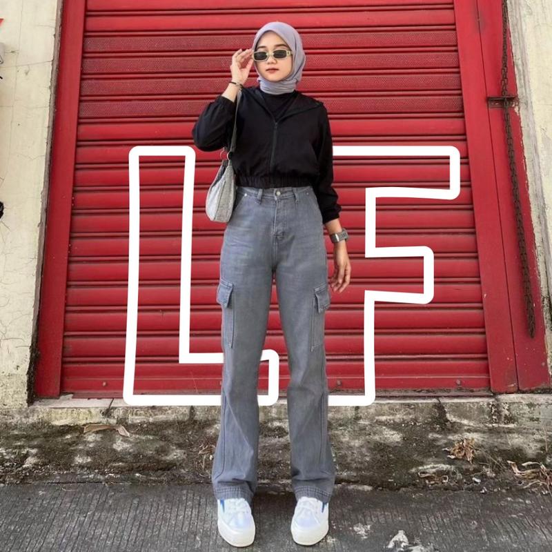 Product Introduction of Highwaist Jeans Cargo Loose Hangover Vol.2 - Celana Cargo Jeans Premium Tebal Kekinian Wanita Panjang Cewek Denim 2