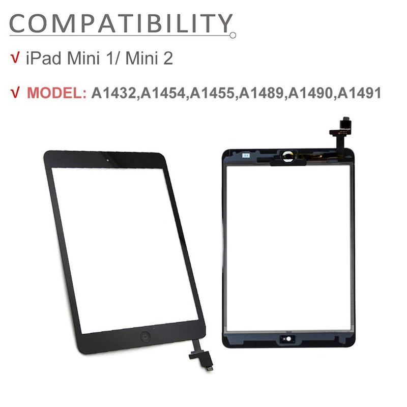 Screen Replacement for iPad Mini 1/iPad Mini 2 - A1432 A1454 A1455 A1489 A1490, Touchscreen Digitizer with Home Button & Full Repair Kit 6