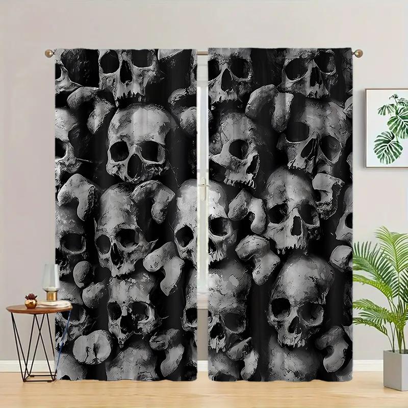 Product Introduction of Rèm che sáng họa tiết đầu lâu Gothic, Bộ 2 chiếc, Rèm dệt kim hiện đại, Polyester, Có Thể Giặt Máy, Không cần điện, Chủ đề thời trang, Thích hợp cho phòng Khách phòng ngủ, văn phòng, Thiết kế không cực 4