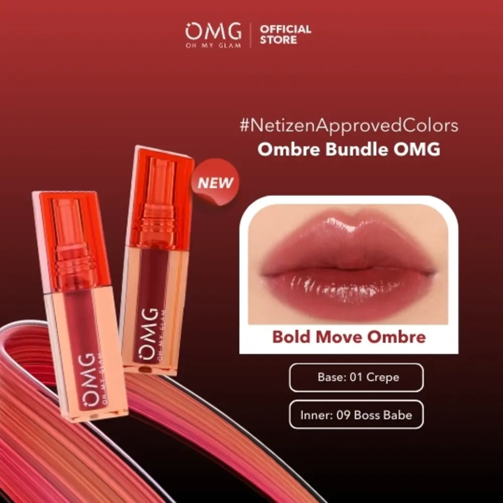 [NEW SHADE!] Paket Ombre Glassy Lip Tint 2g - Lip Tint Warna Intense Tahan 12 Jam, Skincare Infused