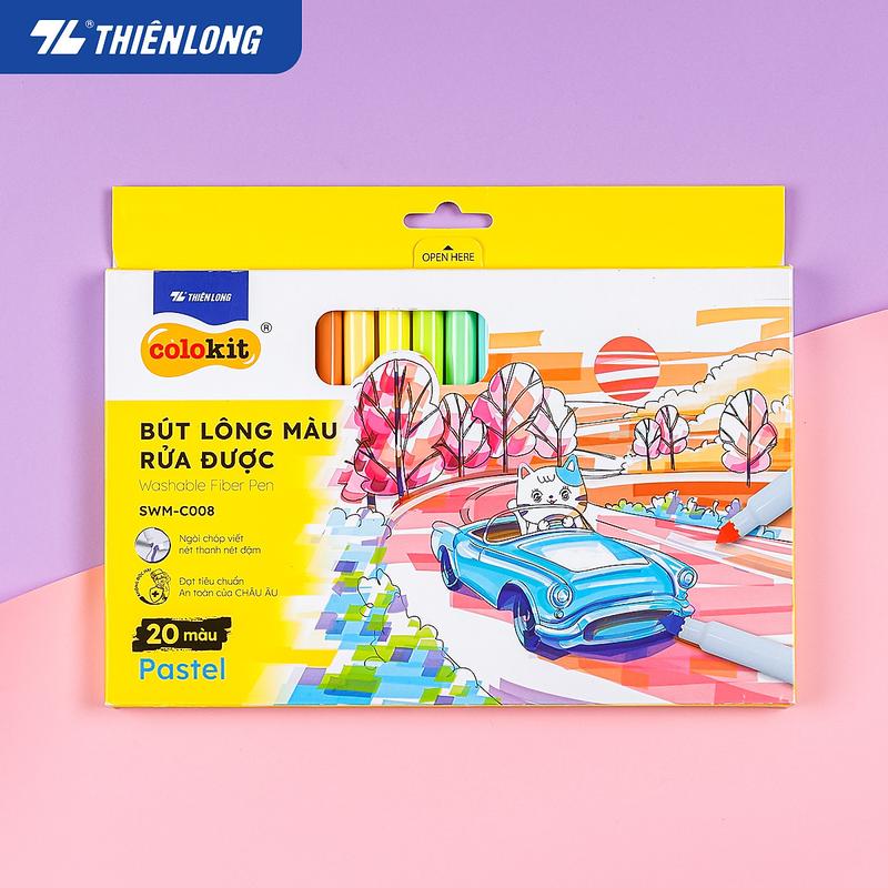 Bút lông màu Fiber Pen 20 màu pastel SWM-C008 Colokit Thiên Long viết chữ tiêu đề rửa được viết bullet journal
