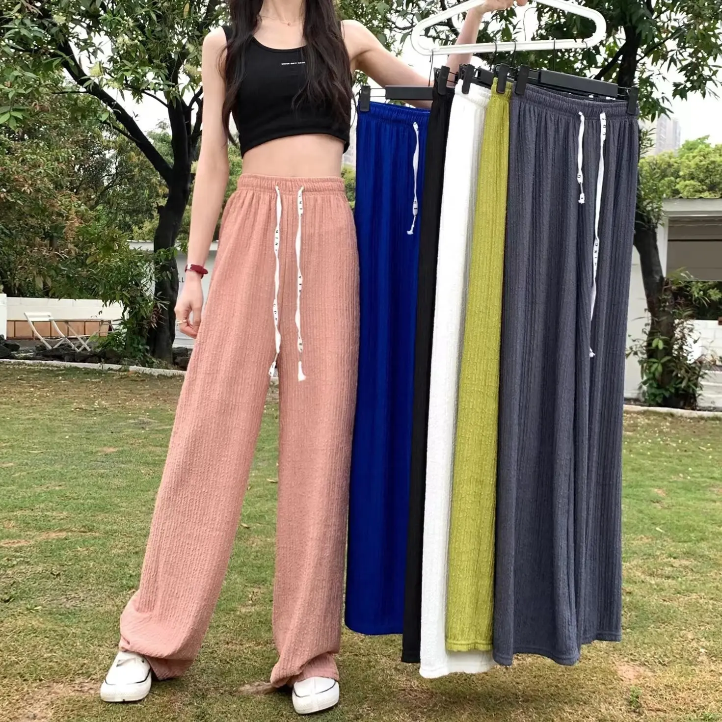 UNIQUE TRENDS Pleated pant Korean Style freesize drawstring Plain loose Straight Wide Leg Pants #QYK Trouser Womenswear