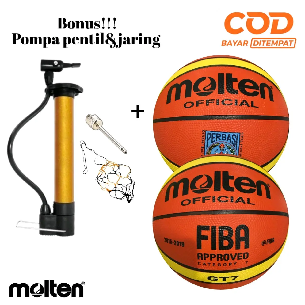 BOLA BASKET MOLTEN OFFICIAL&MIKASA&SPALD1NG PERBASI IBL GT7 SIZE 7 /GRATIS POMPA PENTIL&JARING