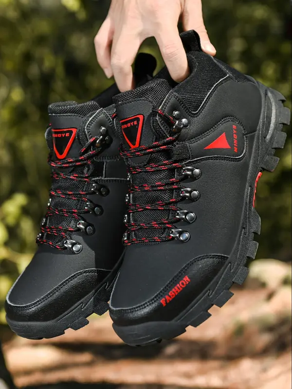 Men's 2024 Trendy Contrast Letter Print Lace Up Hiking Boots, Outdoor Sporty Mid Top Sneakers, Men Shoes for Summer Hiking Climbing Outdoor Activities, Rave Shoes, Gym Shoes, , Women Hiking Boots 3