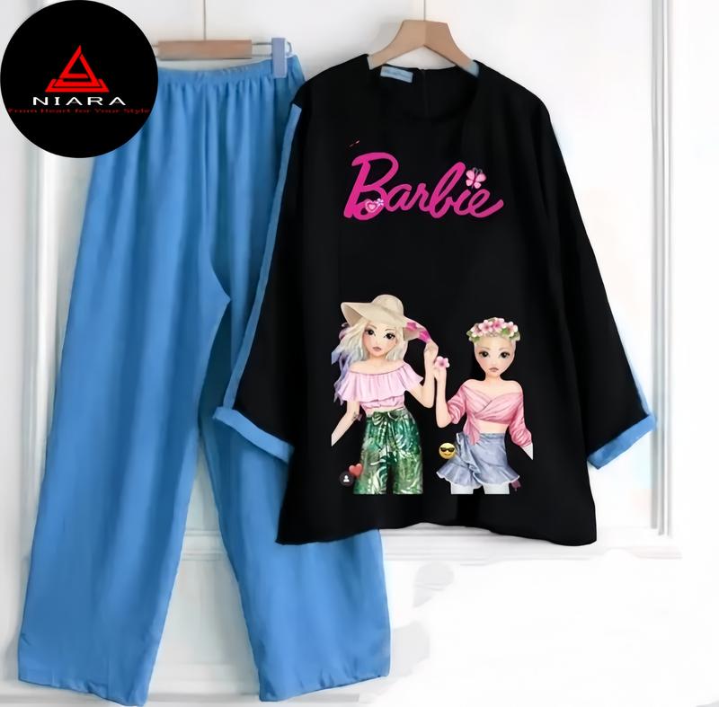 Product Introduction of setelan anak perempuan barbie viral terbaru 2023 Lengan panjang crinkle airflow 3-12 tahun 14