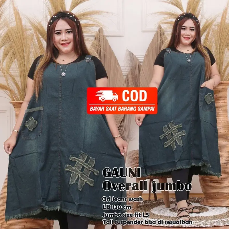 OVERALL JEANS WANITA JUMBO BIG SIZE GAUNI DENIM BAJU KODOK KEKINIAN TERBARU OVERAL CEWEK 1