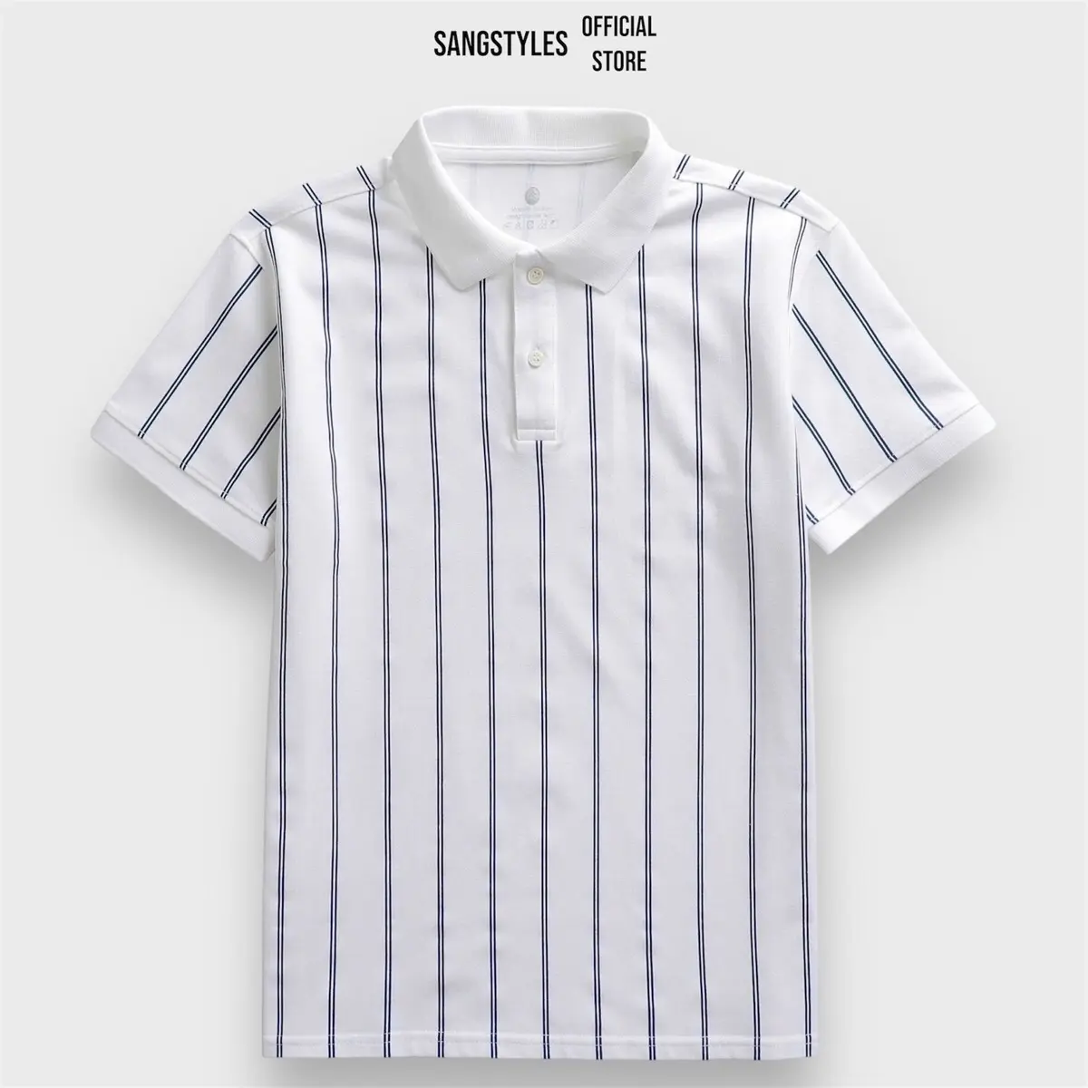 Áo Thun Nam Polo Trắng Kẻ Sọc Đứng SangStyles - Chất Liệu Vải Cotton Mềm Mát Thấm Hút Mồ Hôi Menswear Shirt Có Cổ Ngắn Tay